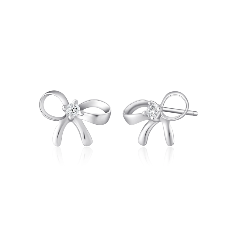 SK JEWELLERY 10K WHITE GOLD IRREGULAR RIBBONS DIAMOND STUD EARRING FOR WOMEN MALAYSIA