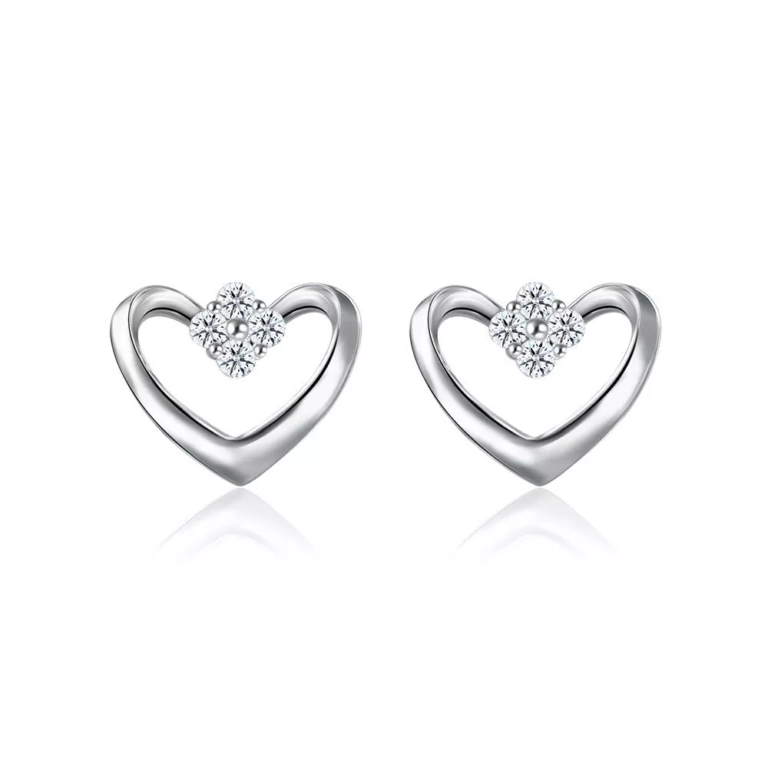 SK JEWELLERY 10K WHITE GOLD HEART EARRING WITH DIAMONDS STUD EARRING FOR WOMEN MALAYSIA