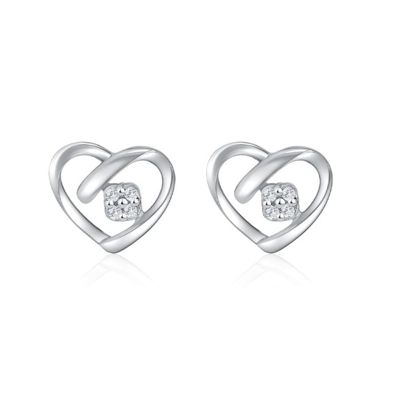 SK JEWELLERY 10K WHITE GOLD PRETZEL HEART SHAPED DIAMOND STUD EARRING FOR WOMEN MALAYSIA