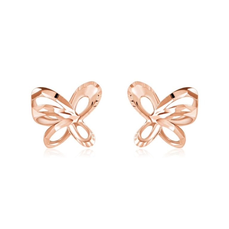 SK JEWELLERY 14K ROSE GOLD BUTTERFLY STUD EARRINGS FOR WOMEN