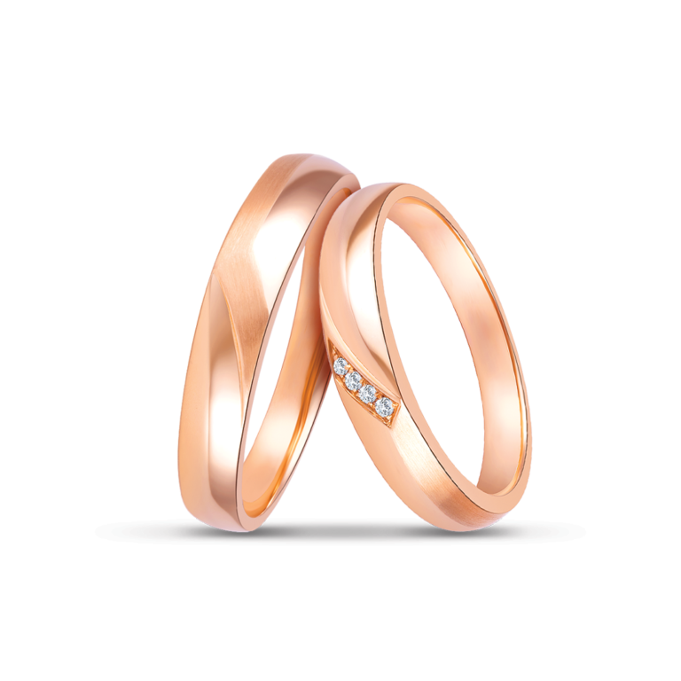 SK couple wedding rings in rose gold with glossy finish