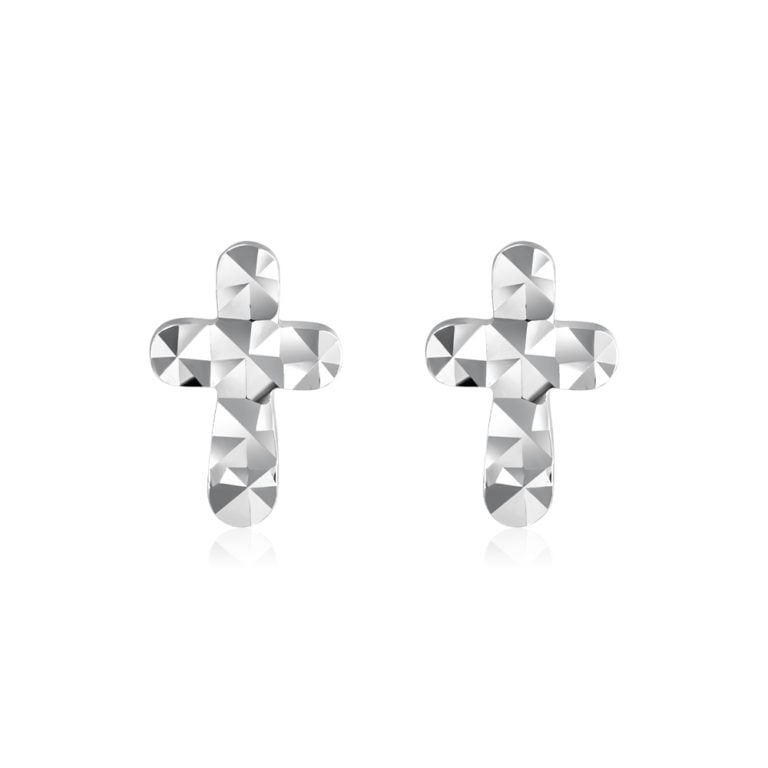 SK JEWELLERY 14K WHITE GOLD CROSS STUD EARRINGS MALAYSIA