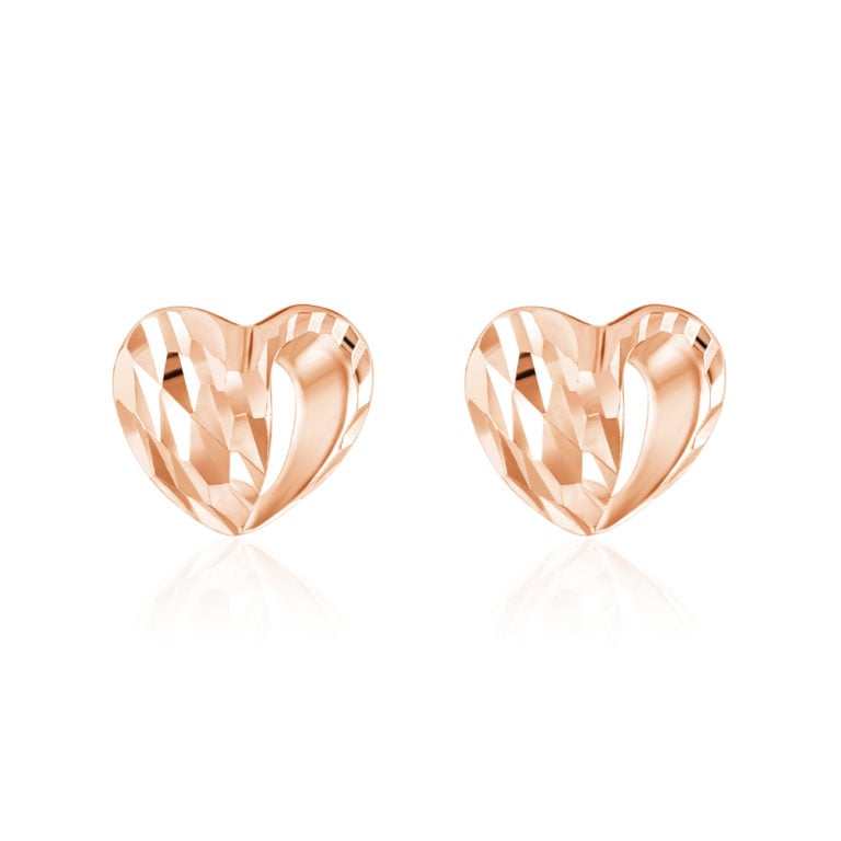 SK JEWELLERY 14K ROSE GOLD HALF HEART STUD EARRINGS FOR WOMEN IN MALAYSIA