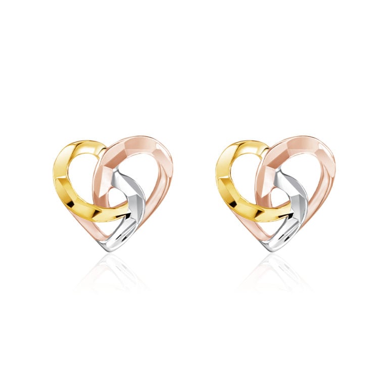 SK JEWELLERY 14K GOLD WHITE GOLD ROSE GOLD SWIRLING HEART SHAPED STUD EARRING FOR WOMEN MALAYSIA
