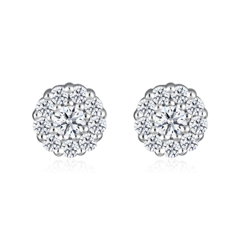SK JEWELLERY 10K WHITE GOLD ROUND STAR HALO DESIGN STUD WOMEN'S EARRINGS MALAYSIA