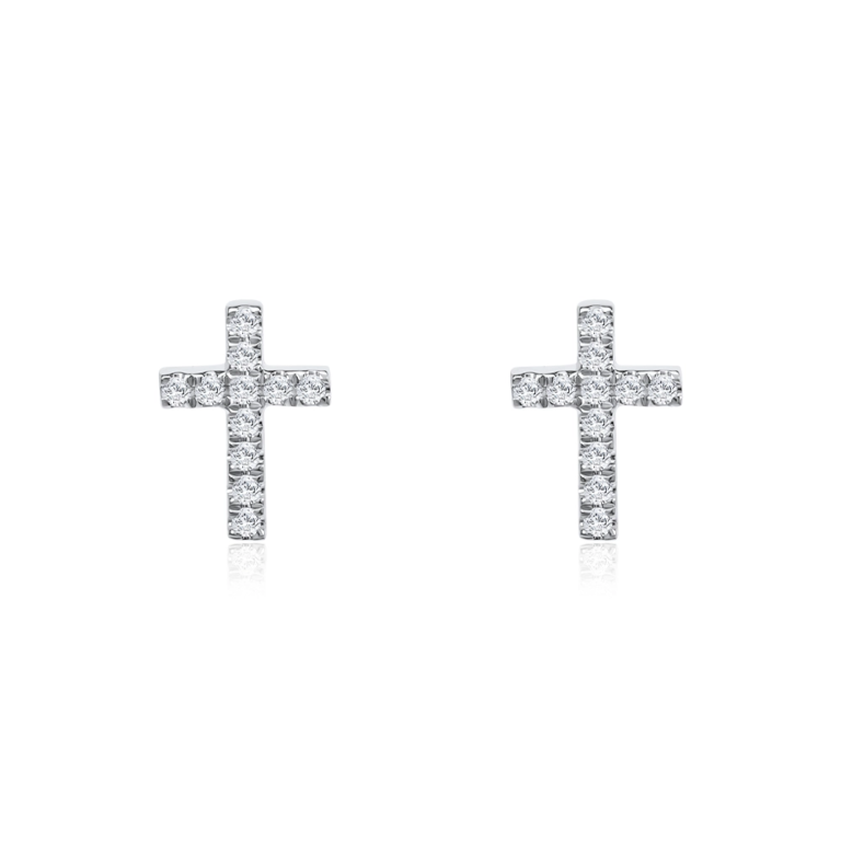 SK JEWELLERY 10K WHITE GOLD CROSS SHAPED DIAMOND STUD WOMEN'S EARRINGS MALAYSIA