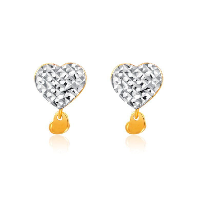 SK JEWELLERY 916 GOLD WHITE PLATED GOLD DOUBLE HEART STUD WOMEN'S EARRINGS MALAYSIA