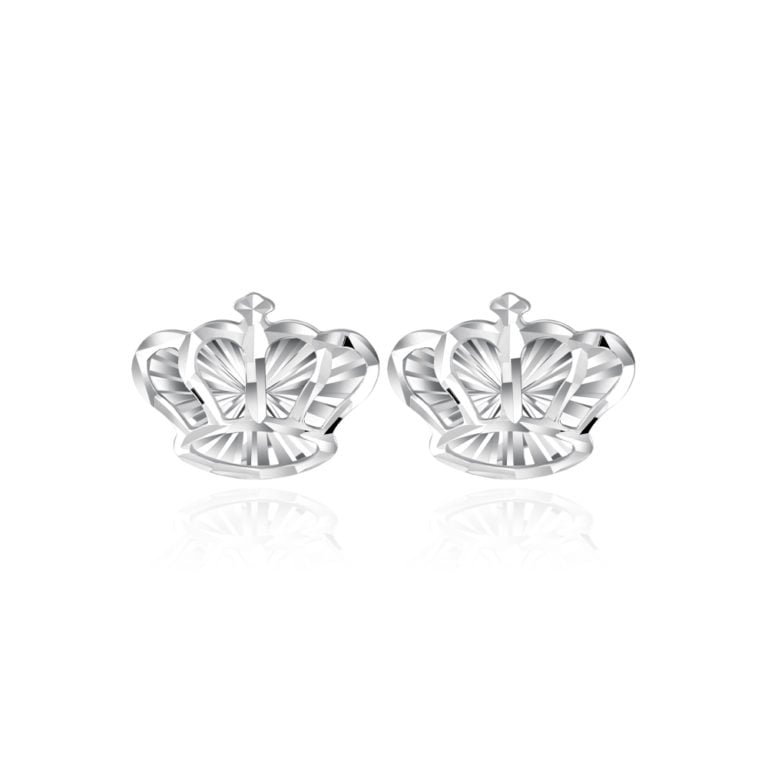 SK JEWELLERY 14K WHITE GOLD CROWN STUD EARRINGS FOR WOMEN