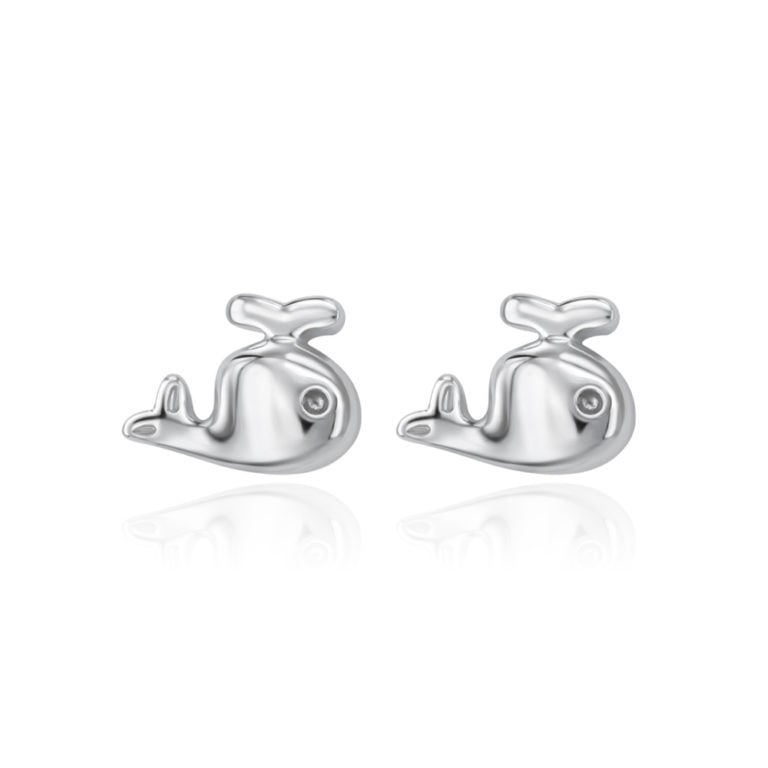 SK JEWELLERY 14K WHITE GOLD WHALE DESIGN ANIMAL STUD WOMEN'S EARRINGS MALAYSIA