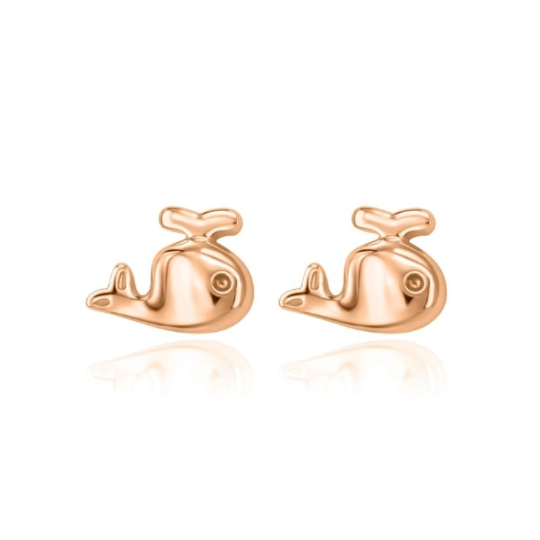 SK JEWELLERY 14K ROSE GOLD WHALE DESIGN ANIMAL STUD WOMEN'S EARRINGS MALAYSIA
