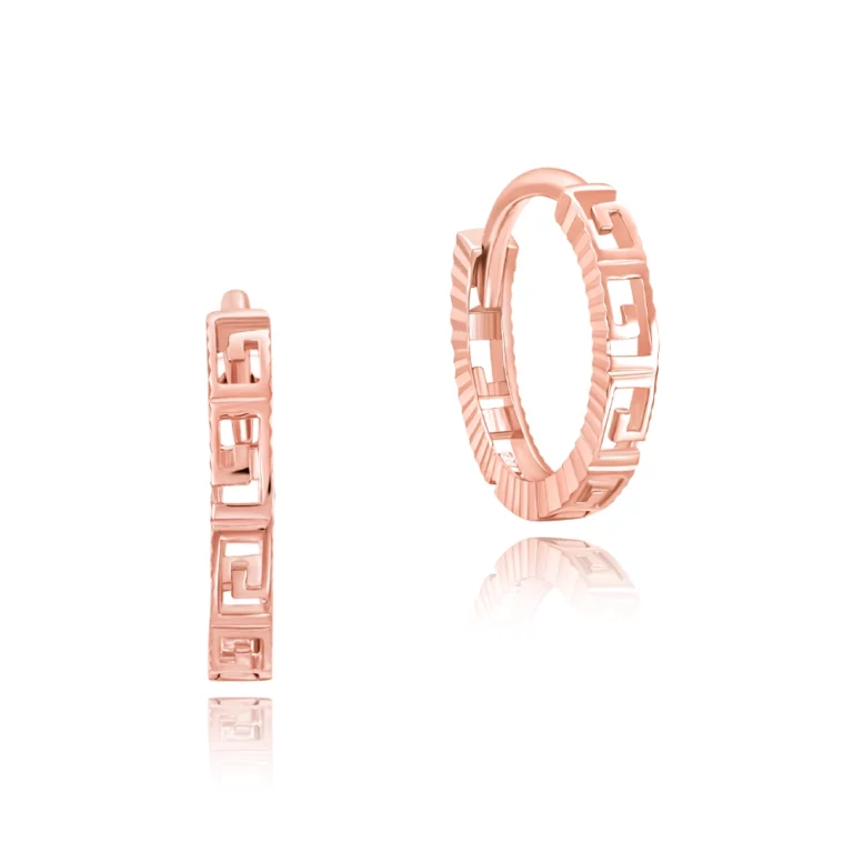 SK JEWELLERY 14K ROSE GOLD ROUND HOOPS HUGGIES PATTERNED STUD EARRINGS FOR WOMEN