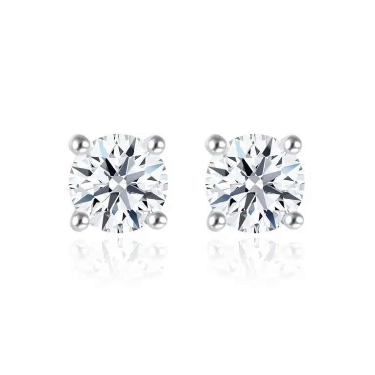 SK SOLITAIRE EARRINGS both earrings in 14k white gold classic design STAR CARAT 4 PRONG CLASSIC