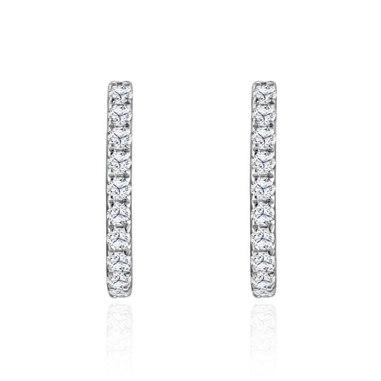 SK JEWELLERY 10K WHITE GOLD DIAMOND HALF HOOP STUD WOMEN'S EARRINGS MALAYSIA