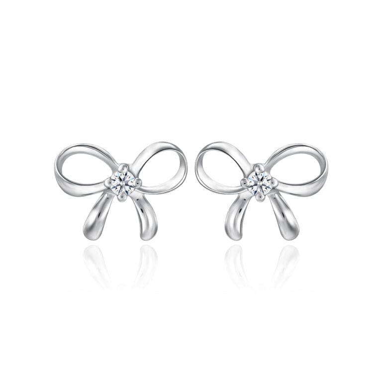 SK JEWELLERY 10K WHITE GOLD RIBBON LOOPED STUD WOMEN'S EARRINGS MALAYSIA