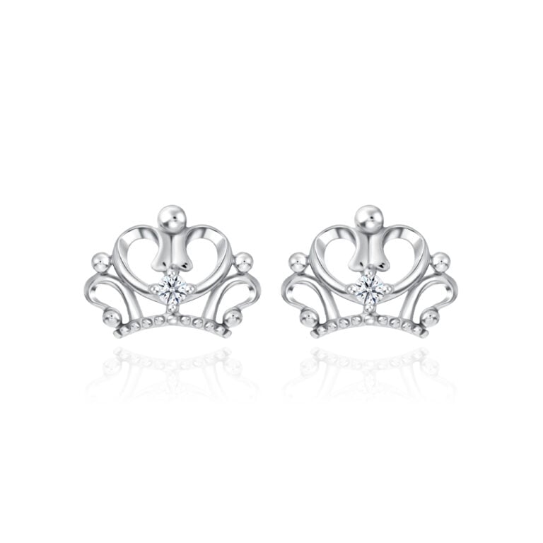 SK JEWELLERY 10K WHITE GOLD CROWN QUEEN DIAMOND STUD EARRINGS FOR WOMEN MALAYSIA