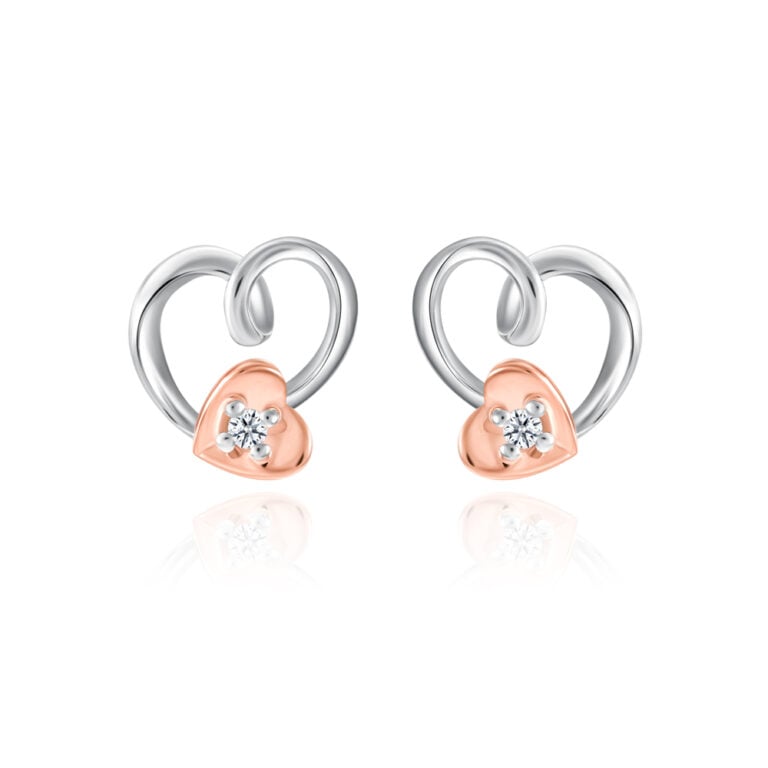 SK JEWELLERY 10K WHITE GOLD ROSE GOLD ARROW HEART DESIGN LOOPED HEART STUD WOMEN'S EARRINGS MALAYSIA
