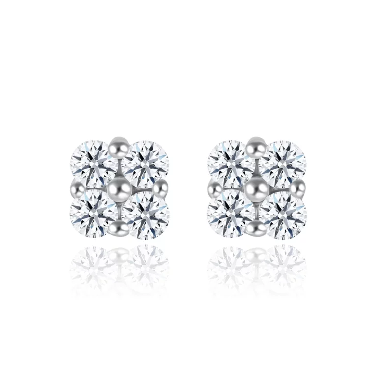 SK JEWELLERY 10K WHITE GOLD CLOVER SHAPED DIAMOND STUD WOMEN'S EARRINGS MALAYSIA