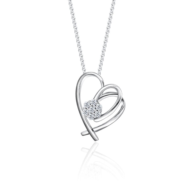 SK DIAMOND PENDANT FLOWERING HEART a heart shaped pendant with a cluster of lab grown diamonds inside in 10k white gold NECKLACE FOR WOMEN
