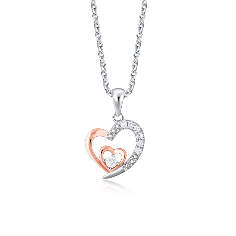 SK DIAMOND PENDANT STARLETT PASSIONE a heart pendant with double layer heart outlines in 10k rose gold and white gold with lab grown diamonds NECKLACE FOR WOMEN