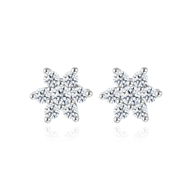 SK JEWELLERY 10K WHITE GOLD FLOWER SHAPED DIAMOND STUD WOMEN'S EARRINGS MALAYSIA