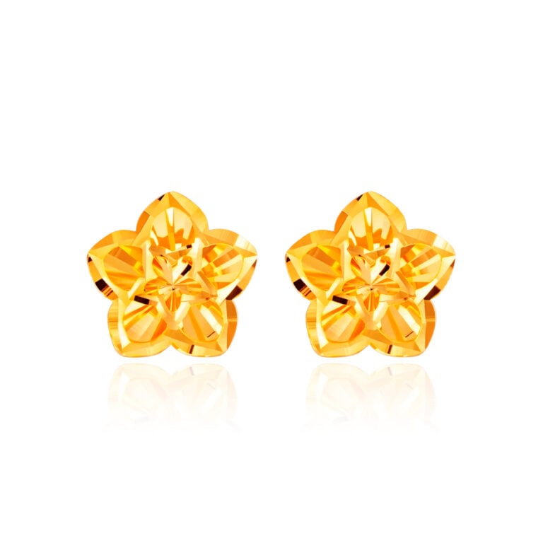 SK 916 Star Flora small gold earrings designs for daily use featuring a five petaled flower