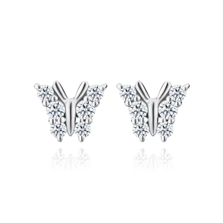 SK JEWELLERY 10K WHITE GOLD BUTTERFLY SHAPED DIAMOND STUD WOMEN'S EARRINGS MALAYSIA