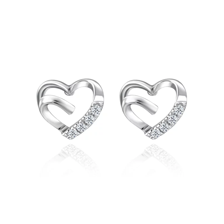 SK JEWELLERY 10K WHITE GOLD HEART SHAPED DIAMOND STUD EARRINGS WOMEN'S EARRINGS MALAYSIA