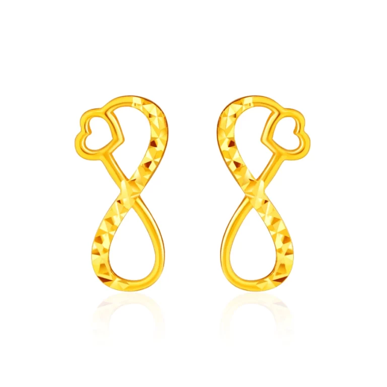 SK 916 LOVE TO INFINITY Stud GOLD EARRINGS for women featuring an infinity symbol embedded with a romantic heart.