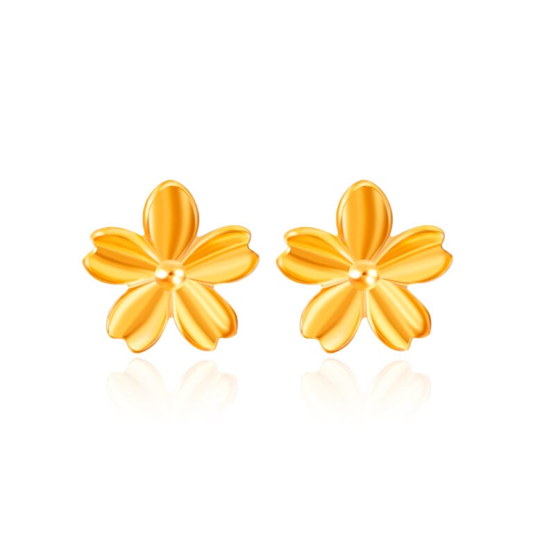 SK 916 Dainty Bloom Stud Gold Earrings for women, featuring sakura flower