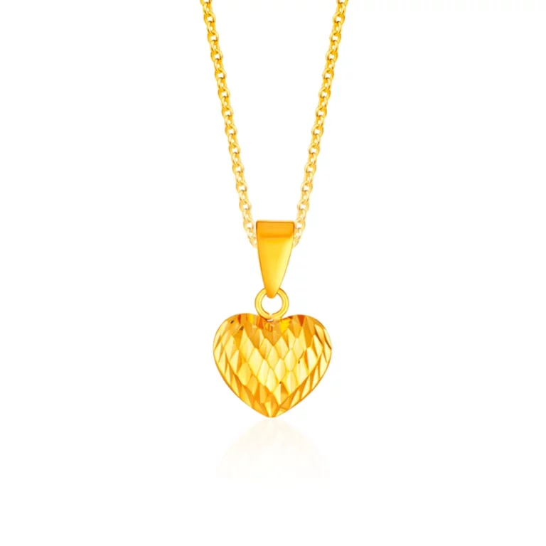SK 916 DAINTY GLITTER HEART GOLD PENDANT & NECKLACE FOR WOMEN