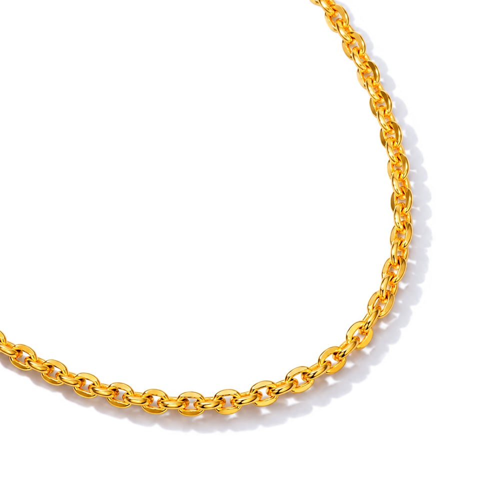 Round Flat Link 916 Gold Cable Chain in 916 Gold - SK Jewellery