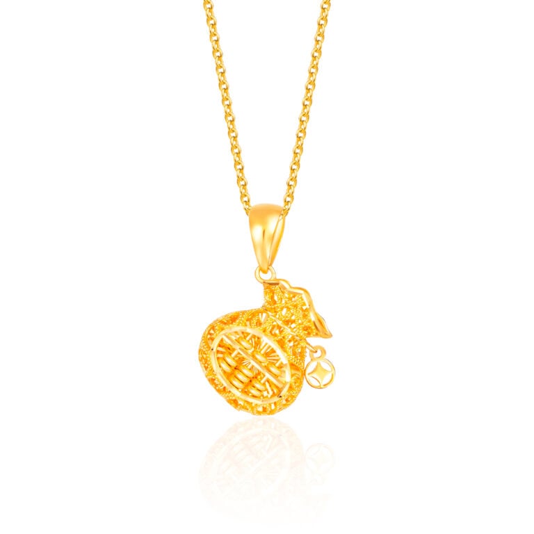 SK 916 OVERFLOWING FORTUNE ABACUS GOLD PENDANT & NECKLACE FOR WOMEN