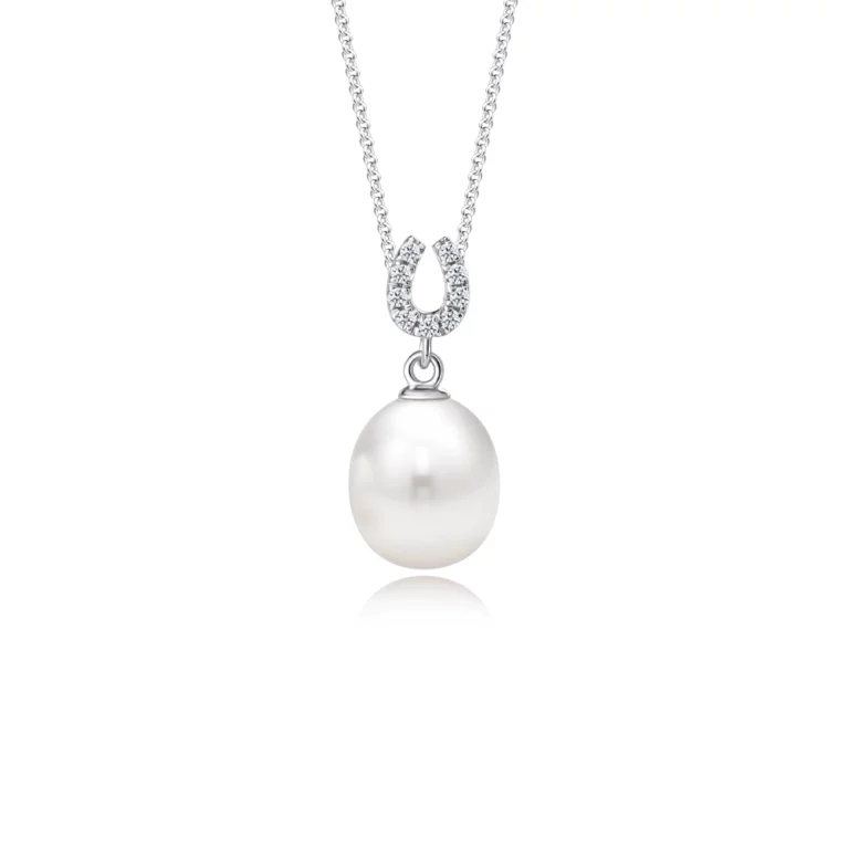 GUINEVERE pretty freshwater PEARL PENDANT & NECKLACE with 10k white gold chain and lab grown diamond