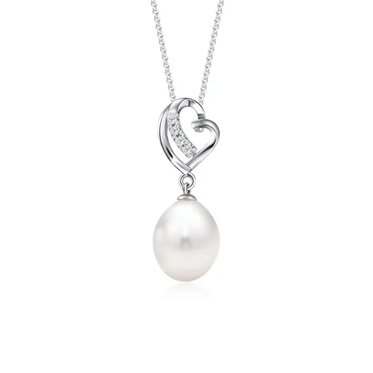 SHIMA modern classy freshwater PEARL PENDANT & NECKLACE with 10k white gold