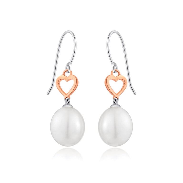 YOUNG LOVE lustrous PEARL EARRINGS with 10k white gold and rose gold