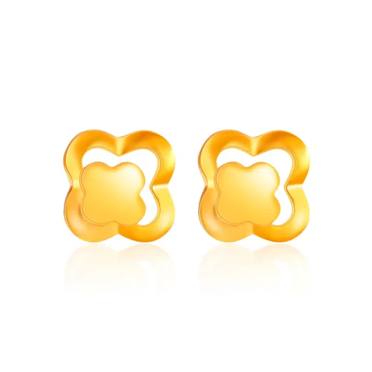 SK 916 Little Four-Leaf Clover Gold Stud Earrings, delicately crafted in 916 gold with a charming four-leaf clover design, perfect for adding a subtle touch of elegance to your everyday look.