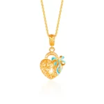 SK 916 Blue Bow Love Locket Gold Pendant featuring an intricate heart-shaped lock design adorned with a charming blue bow, crafted in 916 gold for a timeless gift