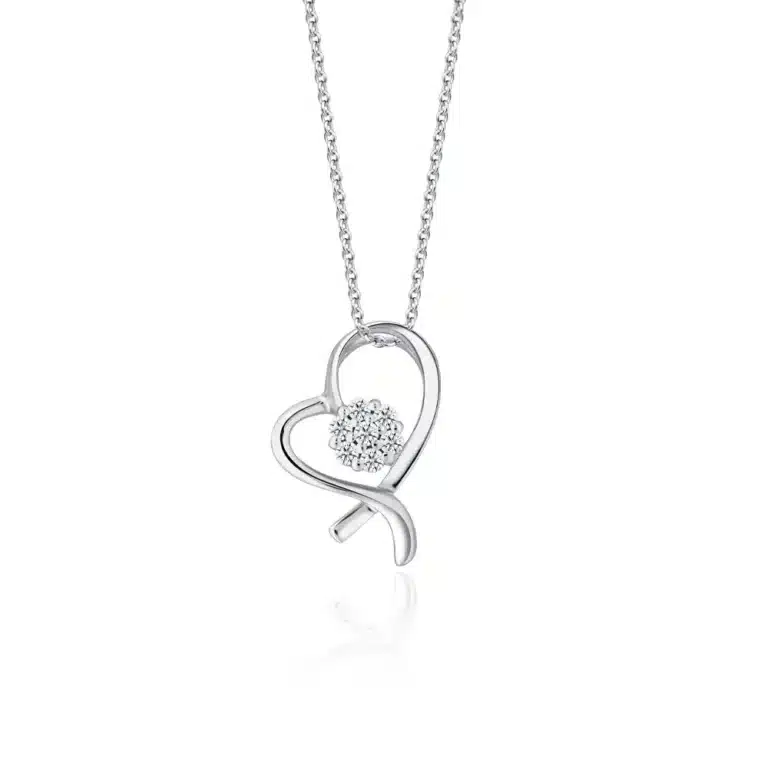 SK DIAMOND PENDANT LISA HEART a heart shaped pendant with a cluster of lab grown diamonds inside in 10k white gold NECKLACE FOR WOMEN