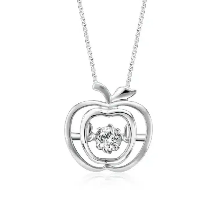 SK DIAMOND PENDANT STARLETT APPLE DANCING apple shaped pendant with an oscillating lab grown diamond in 10k white gold NECKLACE FOR WOMEN