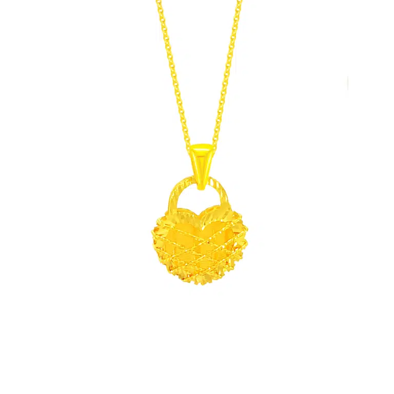 Romance Lock 999 Gold Pendant featuring an elegant heart-shaped lock design, crafted in 999 pure gold, symbolizing eternal love and commitment.