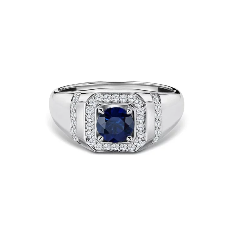 SK DIAMOND RING with an asscher cut in 14k white gold with a sapphire diamond ASSCHER OUTLINE GALAXY SAPPHIRE