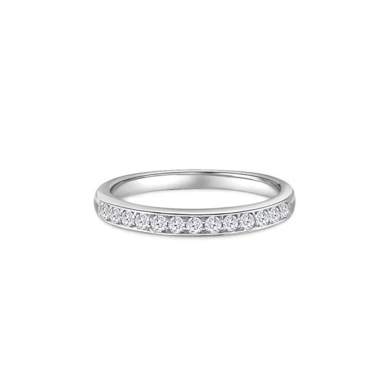 SK WEDDING BAND DIAMOND RING in pave half eternity design in 18k white gold with lab grown diamonds STARLETT HALD ETERNITY