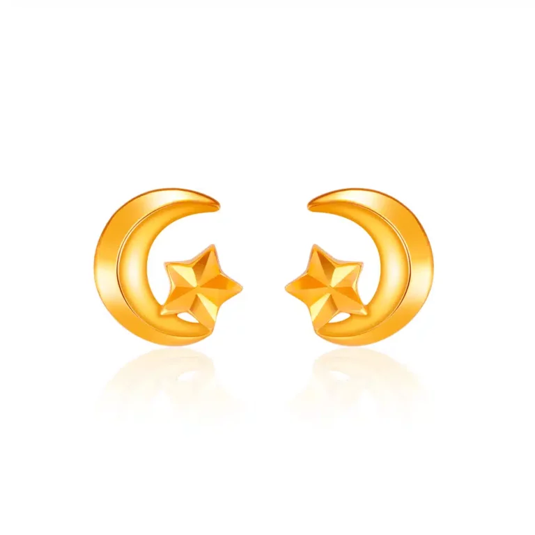SK earrings malaysia in 916 gold with a moon and star design as a stud earrings