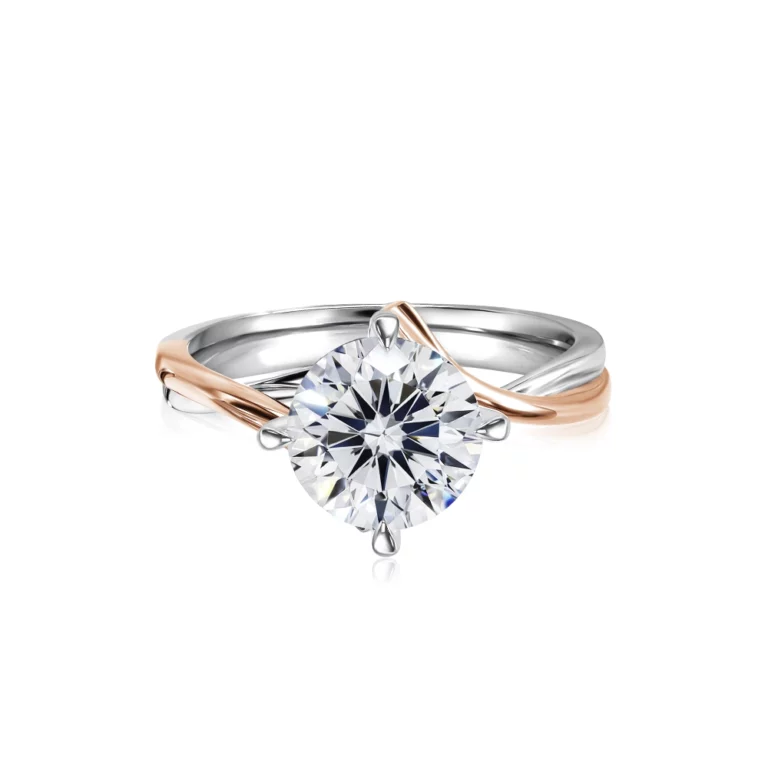 SK DIAMOND RING in 18k white gold and rose gold with an allstar lab grown diamond with 101 facets THE APEX ALLSTAR