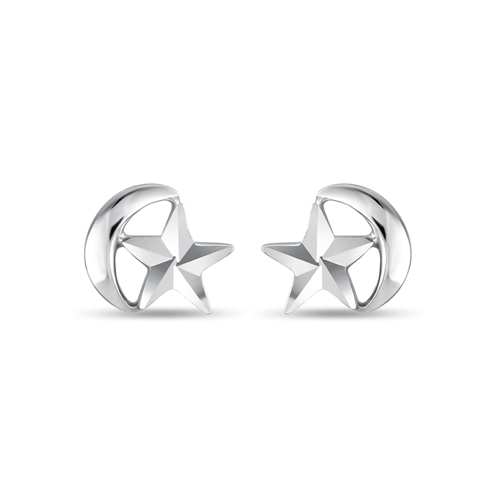 Twinkling Star and Moon 14K White Gold Earrings in 14K Gold - SK Jewellery