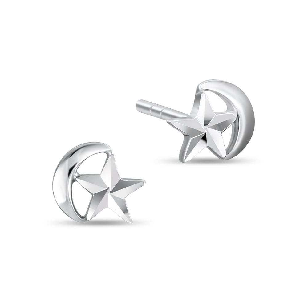 Twinkling Star and Moon 14K White Gold Earrings in 14K Gold - SK Jewellery