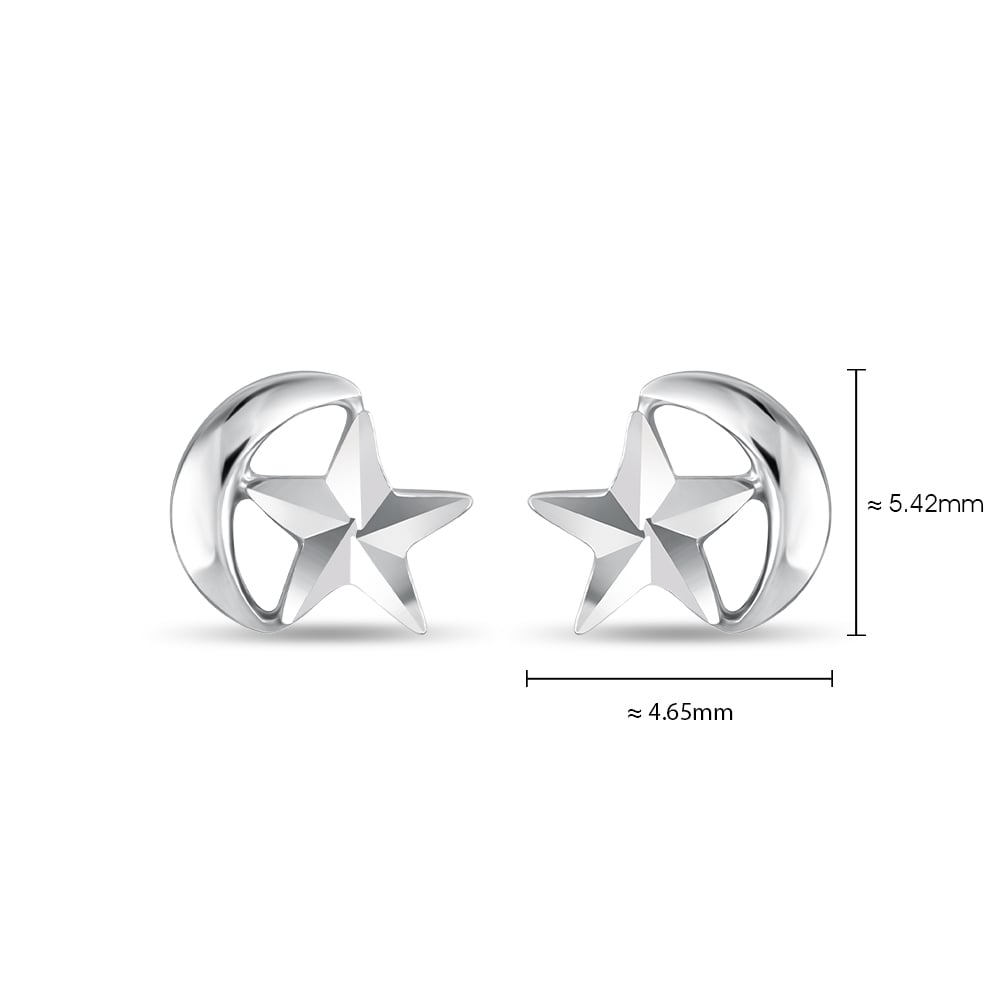 Twinkling Star and Moon 14K White Gold Earrings in 14K Gold - SK Jewellery