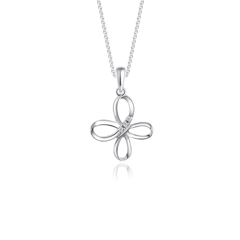 SK diamond necklace that combines the grace of a butterfly and a cross in white gold with lab grown diamonds
