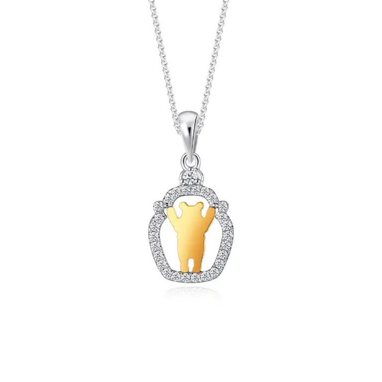 SK diamond necklace with a winnie the pooh pendant and lab grown diamonds