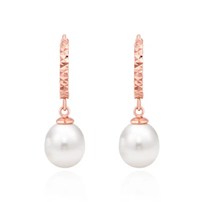 Aria Shimmer 14K Rose Gold Pearl Huggie Earrings